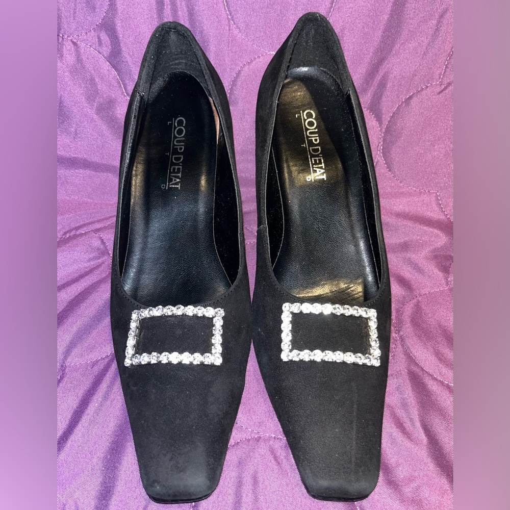 Black Women's Shoes with Rhinestone Buckle